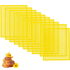 Rtteri front view of ten yellow 10-frame queen excluders showing full pack and color for easy identification
