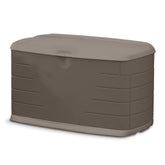 Rubbermaid front view medium deck box showing compact storage and weather resistance