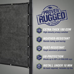 RUGGED RHINO close-up of 180 GSM mesh texture offering strong privacy and solidity