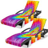 Ruikyhom front view of tie dye lounge chair cover showing vibrant pattern and fit