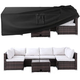 Ruimoy front view of covered dining set showing full waterproof protection