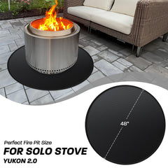 rumlick mat beneath Solo Stove Yukon protecting patio from embers