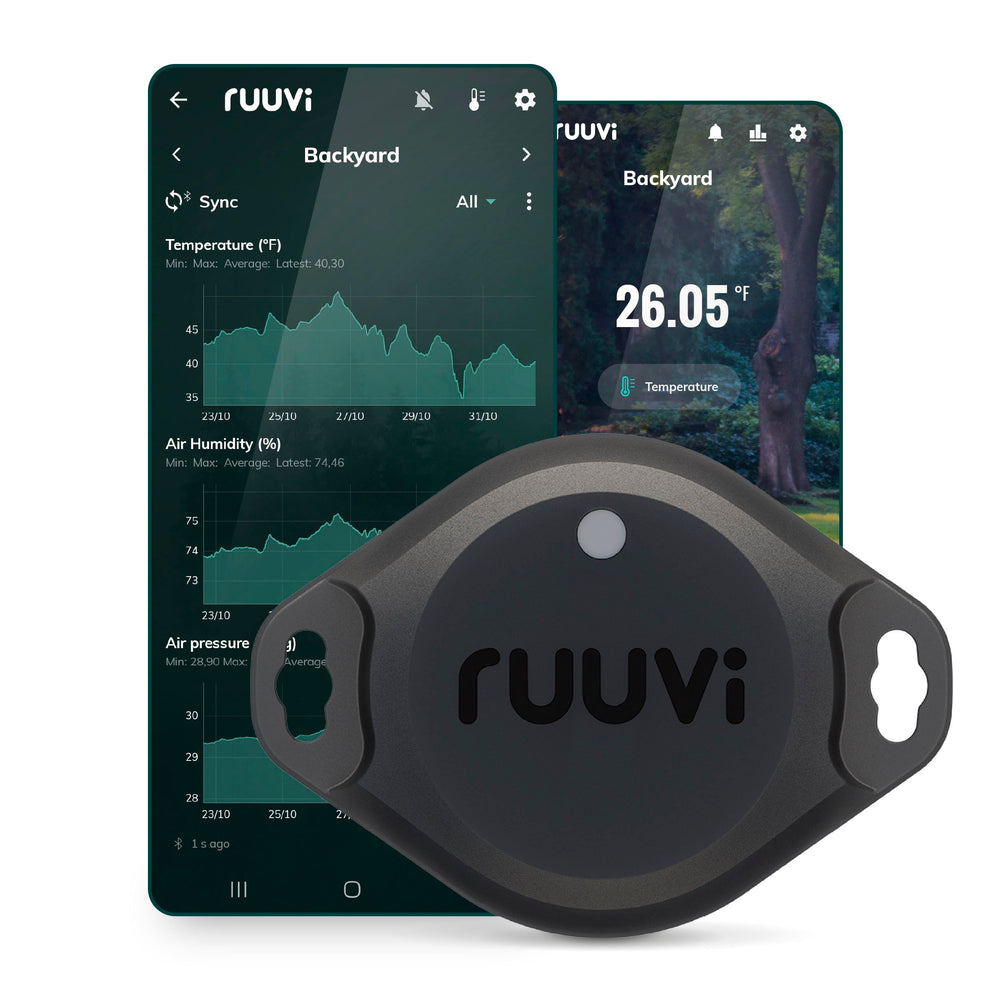 Ruuvi RuuviTag Pro front view showing durable design and clear sensors benefit reliability