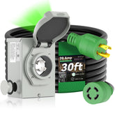 RVINGPRO front view showing inlet box and 30FT cord with neat installation benefit