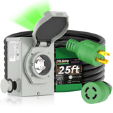 RVINGPRO front view of inlet box and 25ft cord showing quick connection benefit