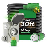 RVINGPRO inlet box front view showing weatherproof cap and indicator light benefit visible monitoring