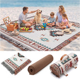 RYCHIC front view of extra large outdoor rug showing full pattern and benefits