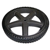 Ryobi replacement wheel front view showing part and fit benefits