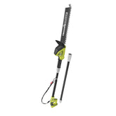 RYOBI pole trimmer front view showing controls and solid balance benefit