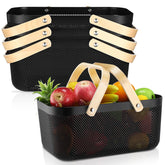 Sadnyy front view of four black mesh baskets showing organized storage benefit