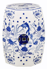 SAFAVIEH front view of blue ceramic stool showing shape and finish benefit display surface