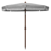 SAFAVIEH front view of black and white striped umbrella showing elegant canopy and instant curb appeal