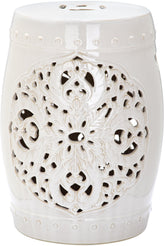 SAFAVIEH Flora front view showing creme ceramic stool and versatile surface