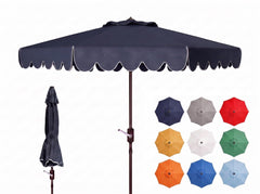 SAFAVIEH navy and white canopy front view showing generous shade and style