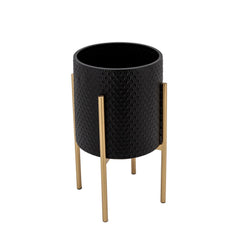 Sagebrook Home front view of black and gold planters showing elegant height and contrast