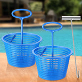 Saillong front view of two blue skimmer baskets showing capacity and color