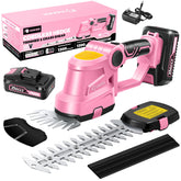 Saker pink trimmer front view showing compact cordless design and portability benefit