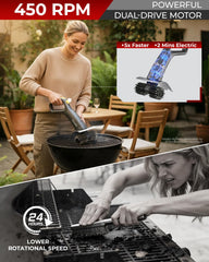 Saker LED spotlight illuminating grill grate for precise cleaning