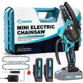Saker mini chainsaw front view showing compact design and ready-to-use benefit