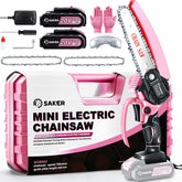 Saker mini chainsaw front view showing compact body and ergonomic handle for easy control