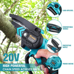 Saker mini chainsaw in hand demonstrating one-handed use and reduced fatigue