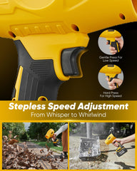 SakerPlus in use on patio demonstrating cordless convenience and quick clearing