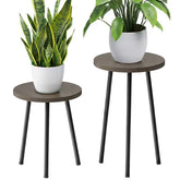 SAKSUN front view of both plant stands showing mid-century styling and space-saving benefit