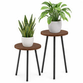 SAKSUN front view of two plant stands showing layered display and space-saving benefit