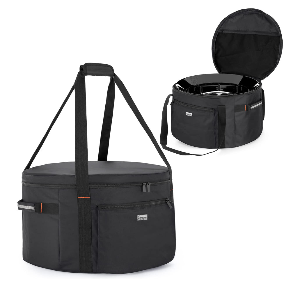 samdew front view packed bag showing neat storage benefit
