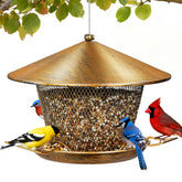 Samhe front view hanging feeder showing shelter and capacity benefit