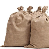 Sandbaggy front packaging pack of ten burlap sacks showing size and count benefit