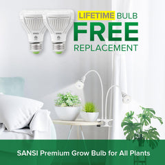 SANSI flexible gooseneck angled over a plant, enabling precise directional lighting