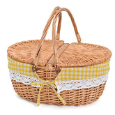 SatisInside front view of wicker picnic basket showing capacity and style
