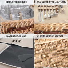 SatisInside organized tableware inside basket showing complete dining set convenience