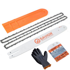 Savior 18-inch front packaging showing complete bar and chains, ready to install