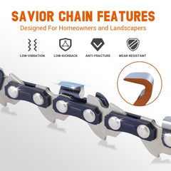 Savior chain close-up of semi-chisel cutters showing sharpness and easier cutting