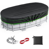 Sbekiev front view of packaged 12x20 ft oval pool cover showing product and branding benefits