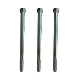 Scag front view of three hex-head spindle bolts showing correct fit and OEM packaging