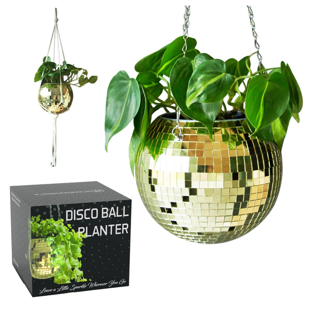 SCANDINORDICA front view gold disco ball planter showing elegant decor appeal