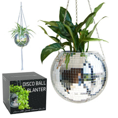 SCANDINORDICA front view of silver disco ball planter showing mirrored finish benefit