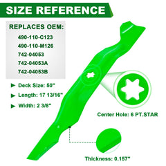 SCBHWJ 50-inch deck blades showing sharp edge profile for consistent cutting