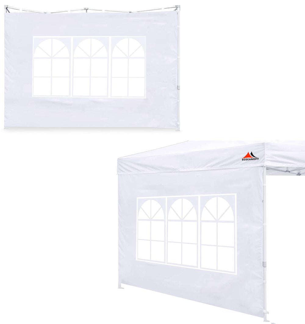 SCOCANOPY front view of two white sidewalls showing full coverage and weather protection