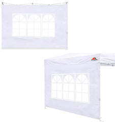 SCOCANOPY front view of two white sidewalls showing full coverage and weather protection