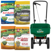 Scotts bundle front packaging showing all included seasonal products and spreader benefit