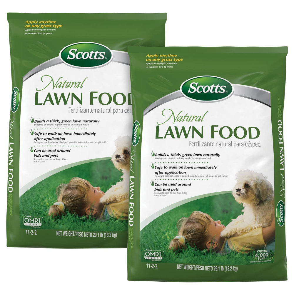 Scotts natural lawn food front packaging showing product and benefit of thicker lawn