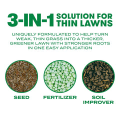 Close-up of Scotts Thick'R Lawn granules showing seed and fertilizer mix