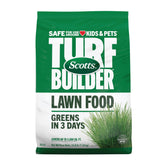 Scotts Turf Builder front bag showing branding and weight for quick identification and benefits