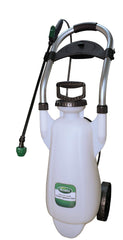 Scotts wheeled cart sprayer front view showing tank and handle for easy transport