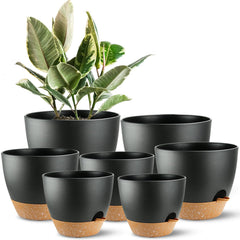 SE SUN-E front view of seven-piece planter set showing sizes and modern black finish benefit easy styling