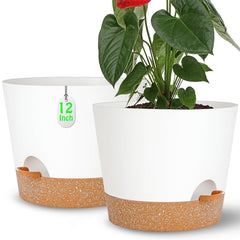 SE SUN-E front view of two white 12-inch planters showing modern finish and benefit of style